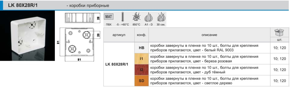 Коробки приборные LK 80X20R/1